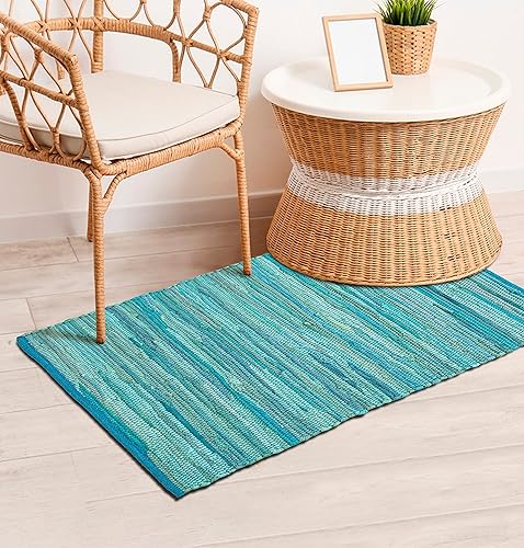 Miniatura 4 de Alfombra de trapo 100% algodón de 24 x 36 pulgadas, alfombra Chindi multicolor, tejida a mano y reversible para sala de estar, cocina, entrada,