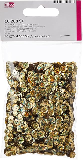 Efco 1026896 Sequins Round Cupped ø 6 mm 40 g / ~ 4.000 pcs. Gold Hologram