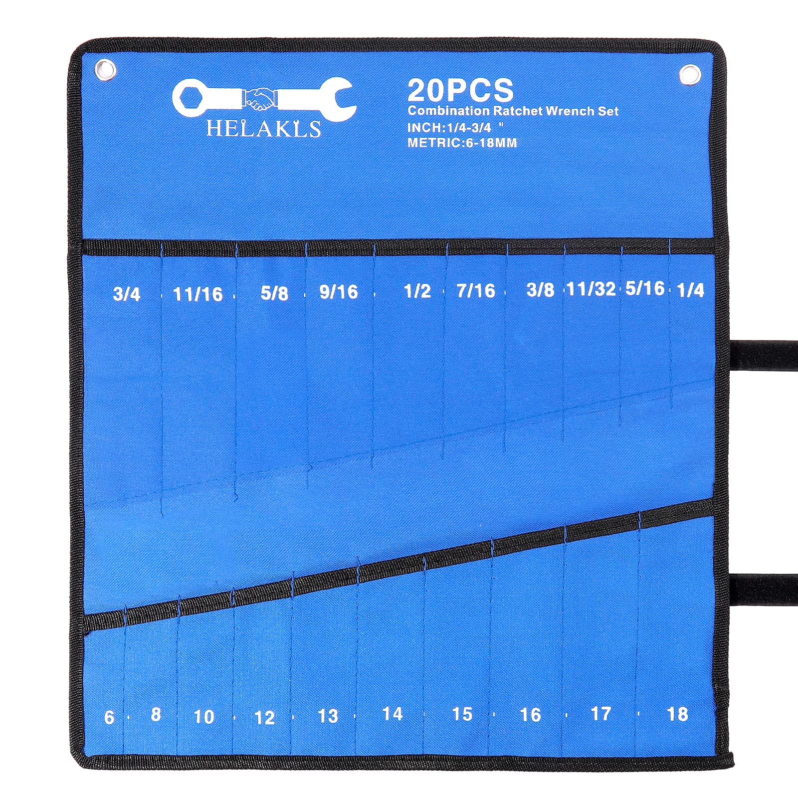 20 Pockets Metric & SAE Wrench Tool Roll Up Pouch Utility Heavy Duty Canvas Tool Organizers Bag Blue