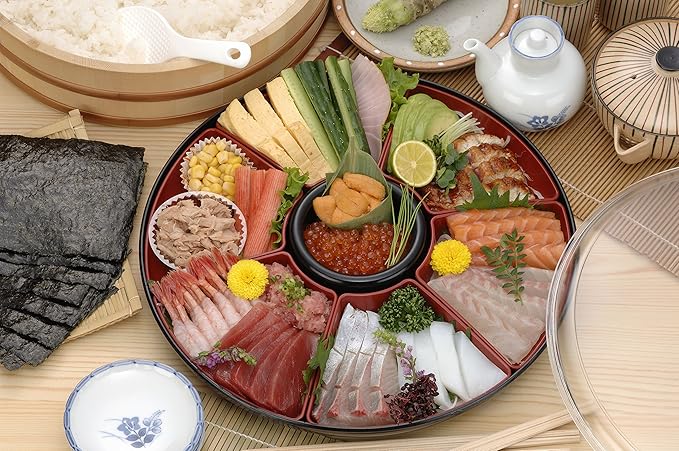 Plato Bandeja para Temaki Sushi con 7 Compartimentos y Tapa, Negro miniatura 5