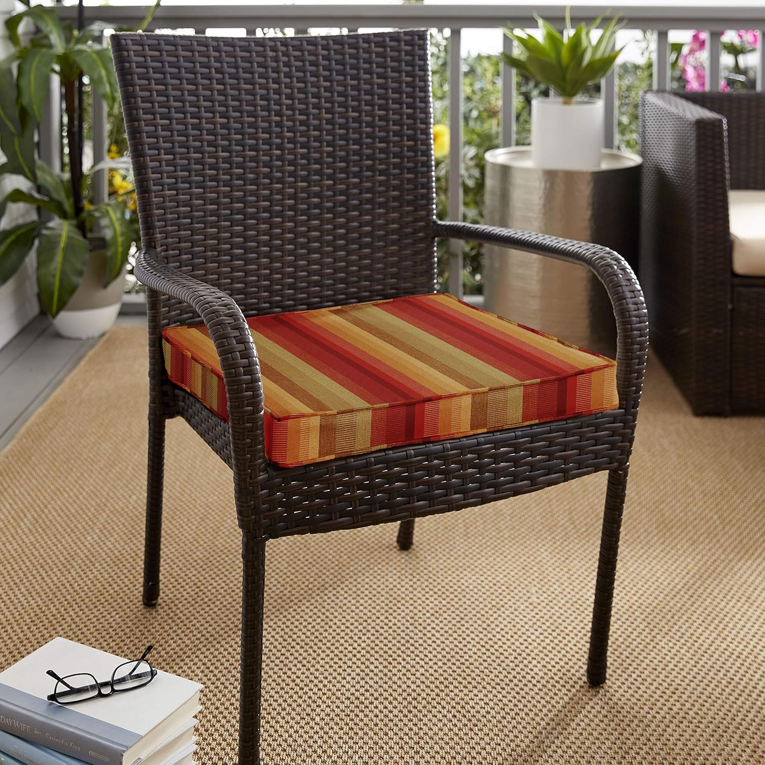 Sorra Home Indoor/Outdoor Chair Pad Set, 19 in x 17 in x 2 in, Sunbrella-Astoria Sunset