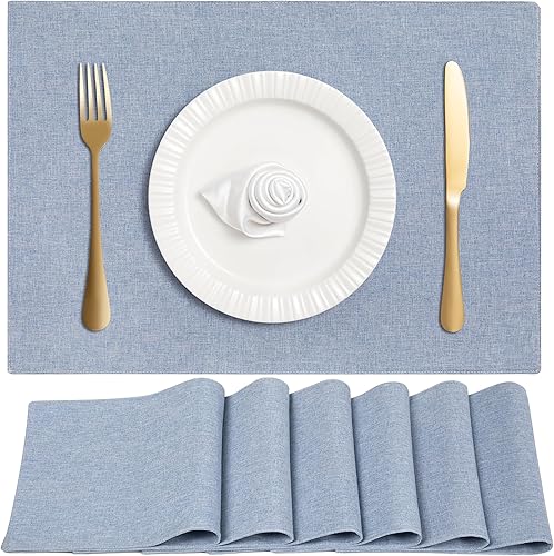 Miniatura 11 de Juego de 6 manteles individuales de tela de lino de doble capa, juego de manteles individuales tejidos de algodón, manteles individuales de cocina