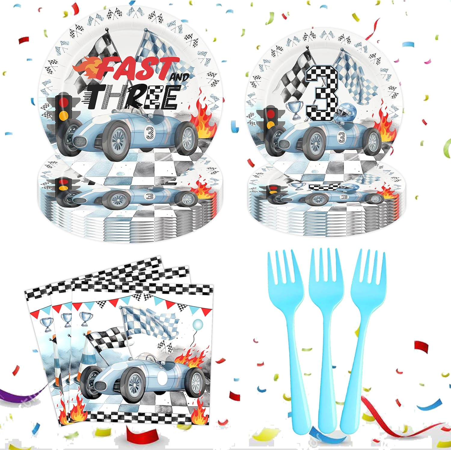 Race Car 3rd Birthday Party Decorations,3th Birthday Race Car Theme Party Decor Supplies,Fast and Three Birthday party,3rd Birthday Decorations For Boys.
