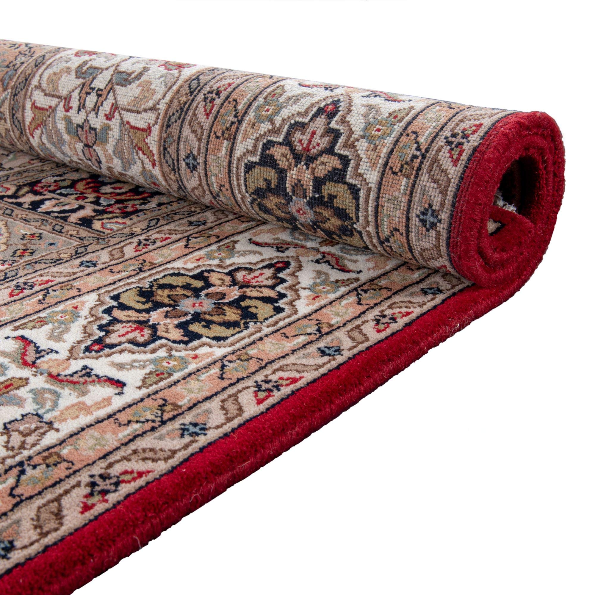 THEKO | Tappeto orientale tradizionale in 100% lana vergine, tappeto persiano con motivo Isfahan | Annodato a mano | Rosso | 60x90 cm