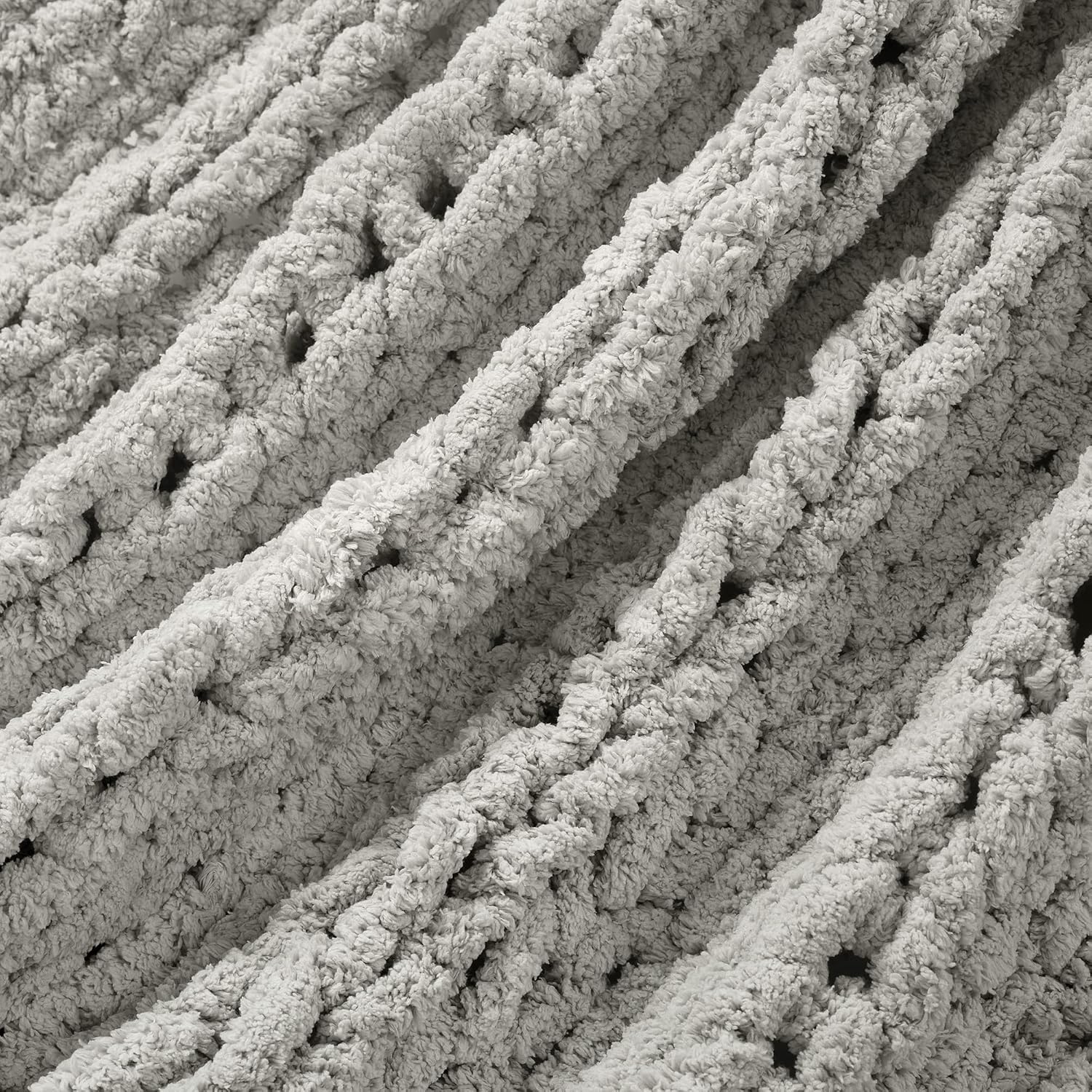 Lush Decor Hygge Ultra Soft Cozy Chenille Chunky Knit Blanket/Throw, 72" x 40", Light Gray image 3