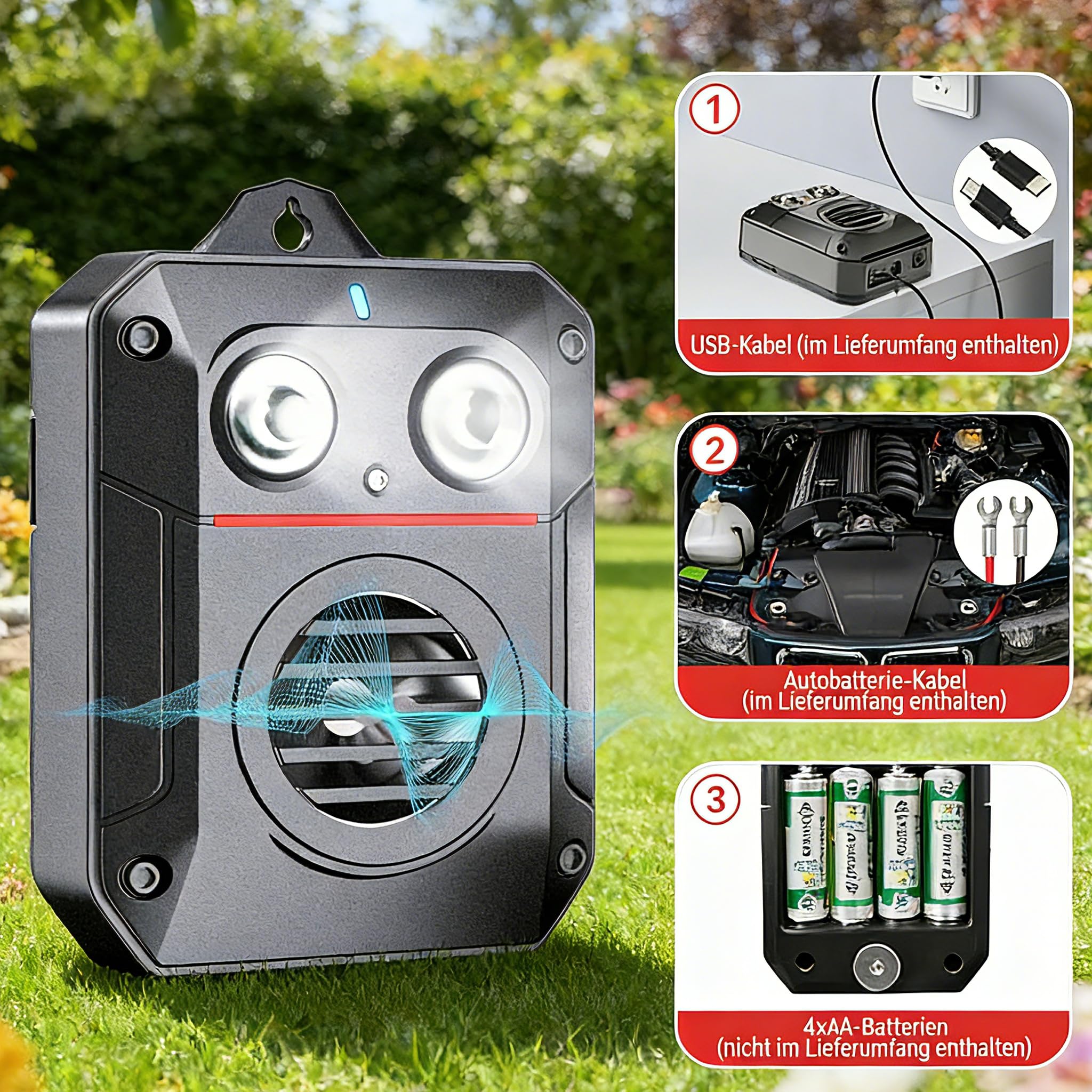 MEKEET Marderschreck Auto, Marderabwehr, Ultraschall Marderschreck mit Variabler Frequenz, mit Bewegungssensor & Blitzlicht für Haus, Scheune, Dachboden & Garage