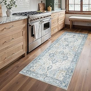 BESBLEE 2'6"x6' Washable Runner Rug Non Slip for Hallway, Blue/Gold