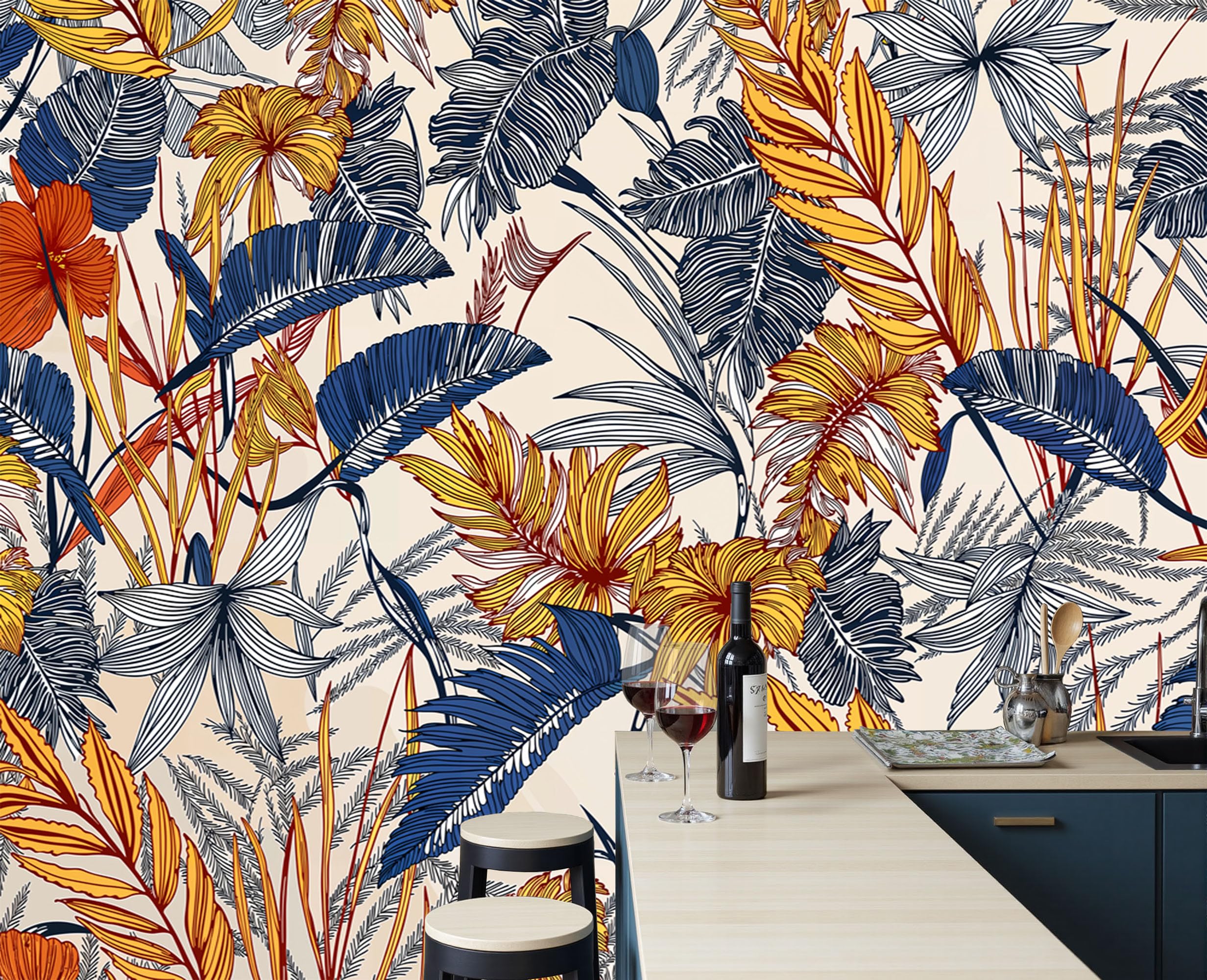 Papier peint fleurs tropicales XXL pour un salon vintage et chaleureux