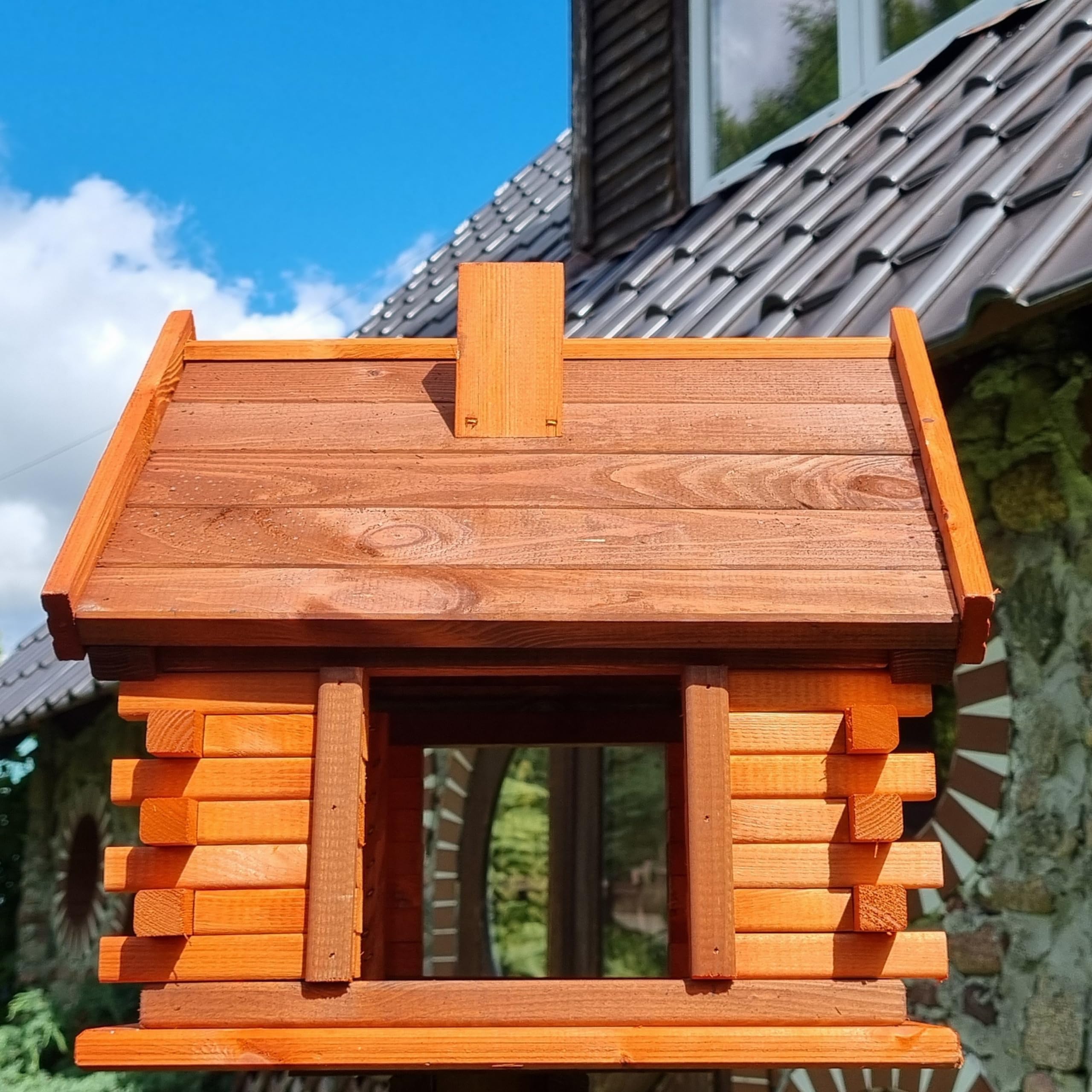 VOGELHAUS aus Holz Vogelhäuschen Vogelhäuser Vogelfutterhaus (Braun+Erle)