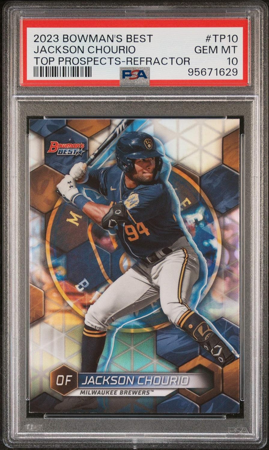 Graded 2023 Topps Bowmans Best Jackson Chourio #TP10 Top Prospects Refractor Rookie RC Baseball Card PSA 10 Gem Mint