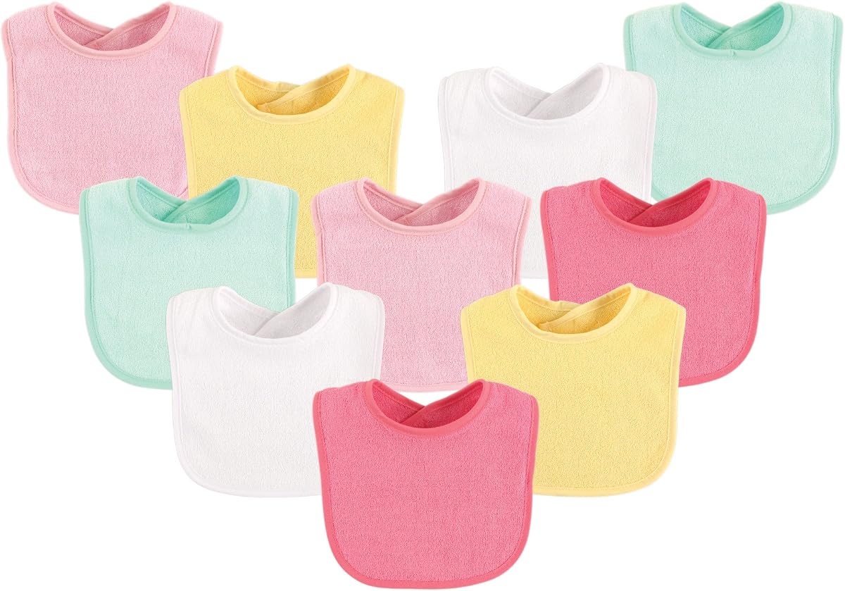 Luvable Friends Unisex Baby Cotton Terry Bibs, Girl Solid, One Size