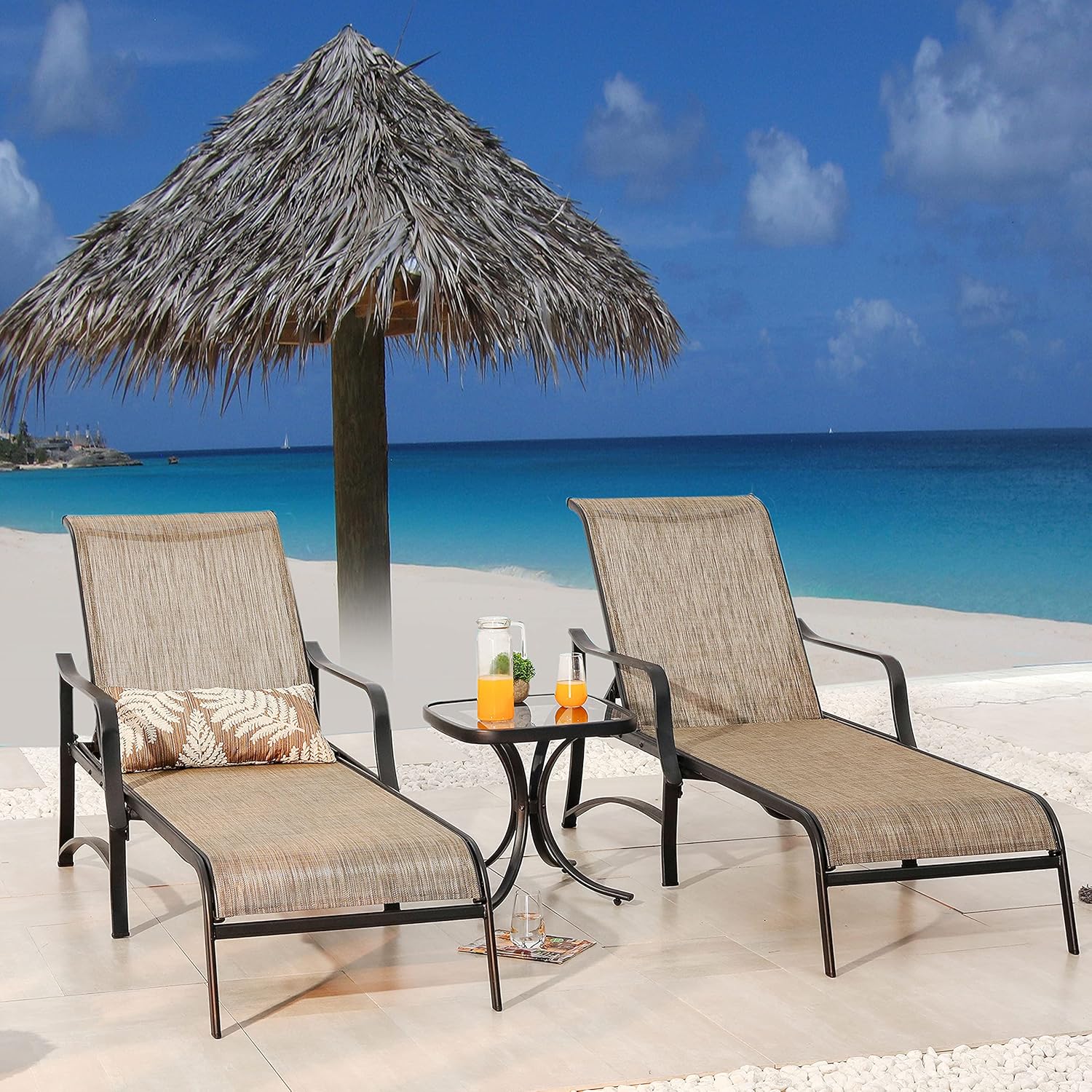 LOKATSE HOME Outdoor Patio Adjustable Metal Chaise Lounge