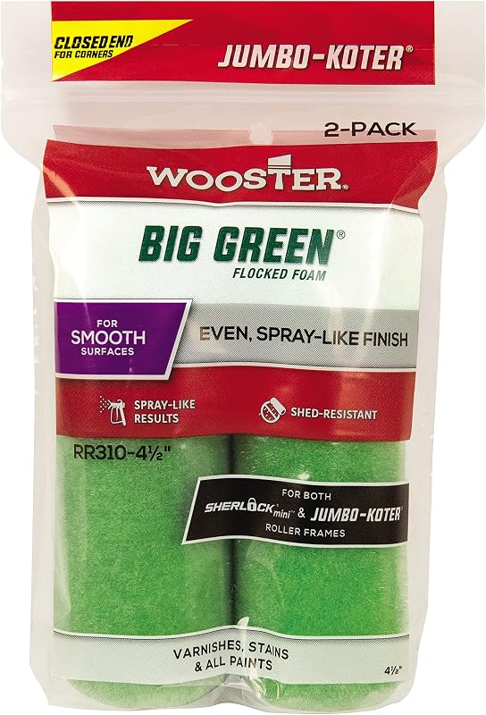 Wooster Brush RR310-4 1/2 Jumbo-Koter Big Green Paint Roller, 4-1/2 in L, Fabric Cover, Phenolic Core, 4.5 Inch