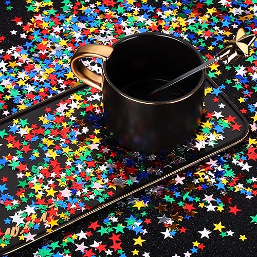 Miniatura 7 de HESTYA Confeti de estrellas con purpurina de 2.12 oz de estrellas para decoración de fiestas, bodas, festivales (multicolor, 0.394 in y 0.236 in)