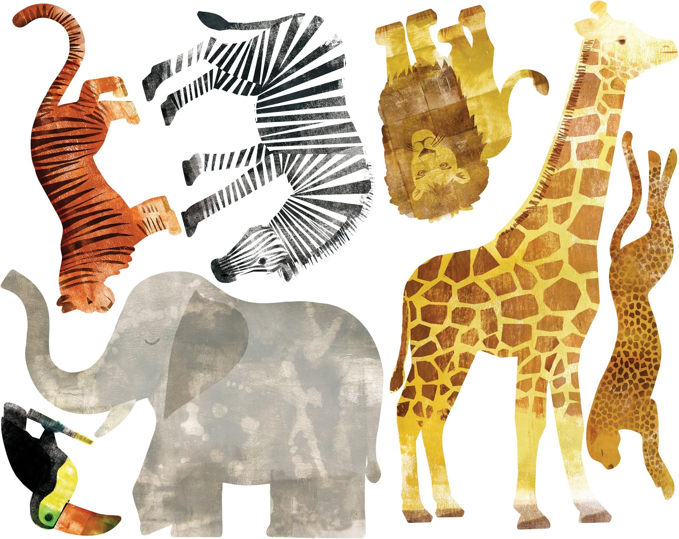 Wallies Vinyl Wall Decals, Peel and Stick Wild Safari Animal Wall Stickers, 7 Pc