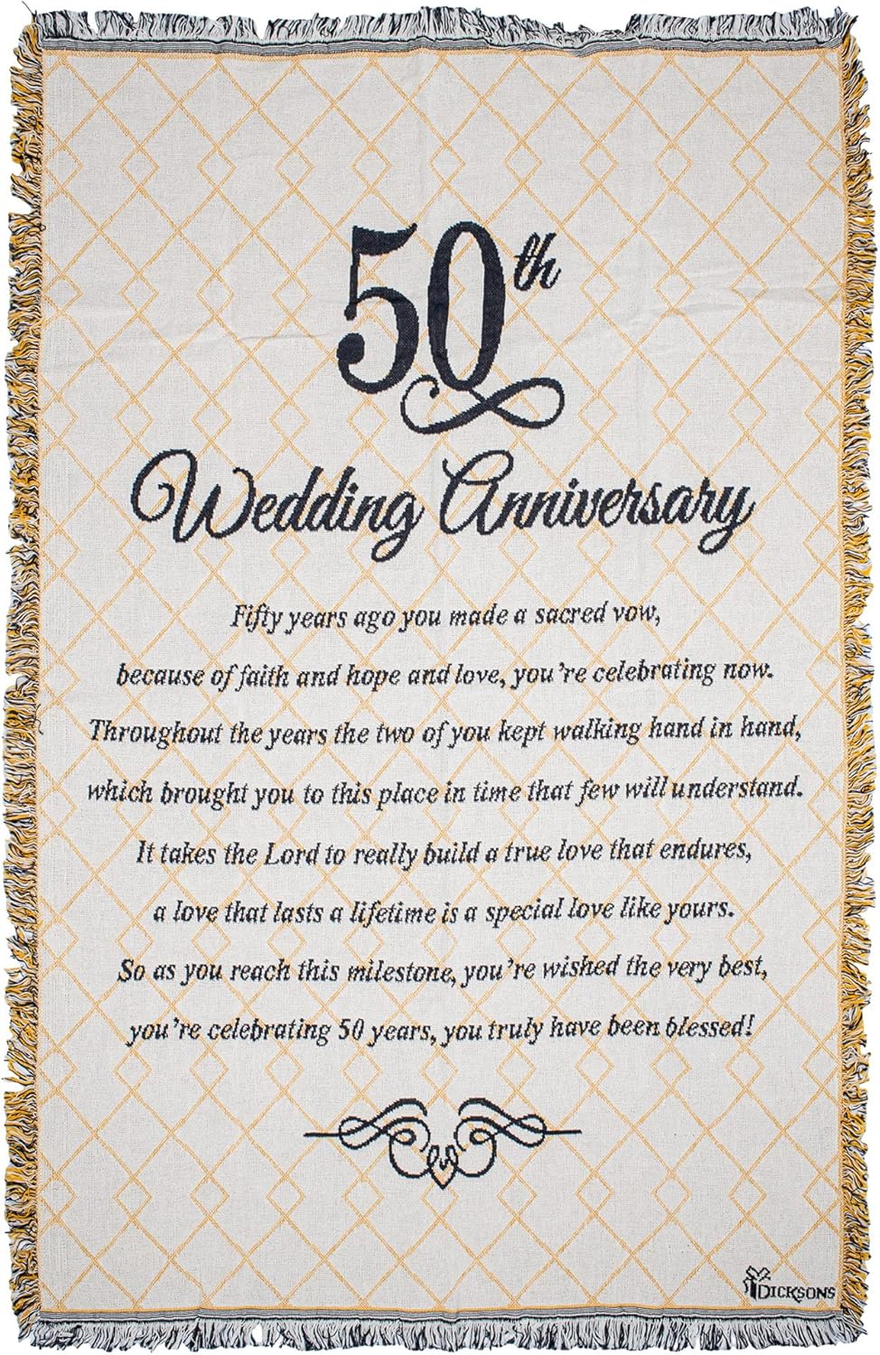 Dicksons 50th Wedding Anniversary Poem Gold Shimmer 48 x 68 Cotton Tapestry Throw Blanket
