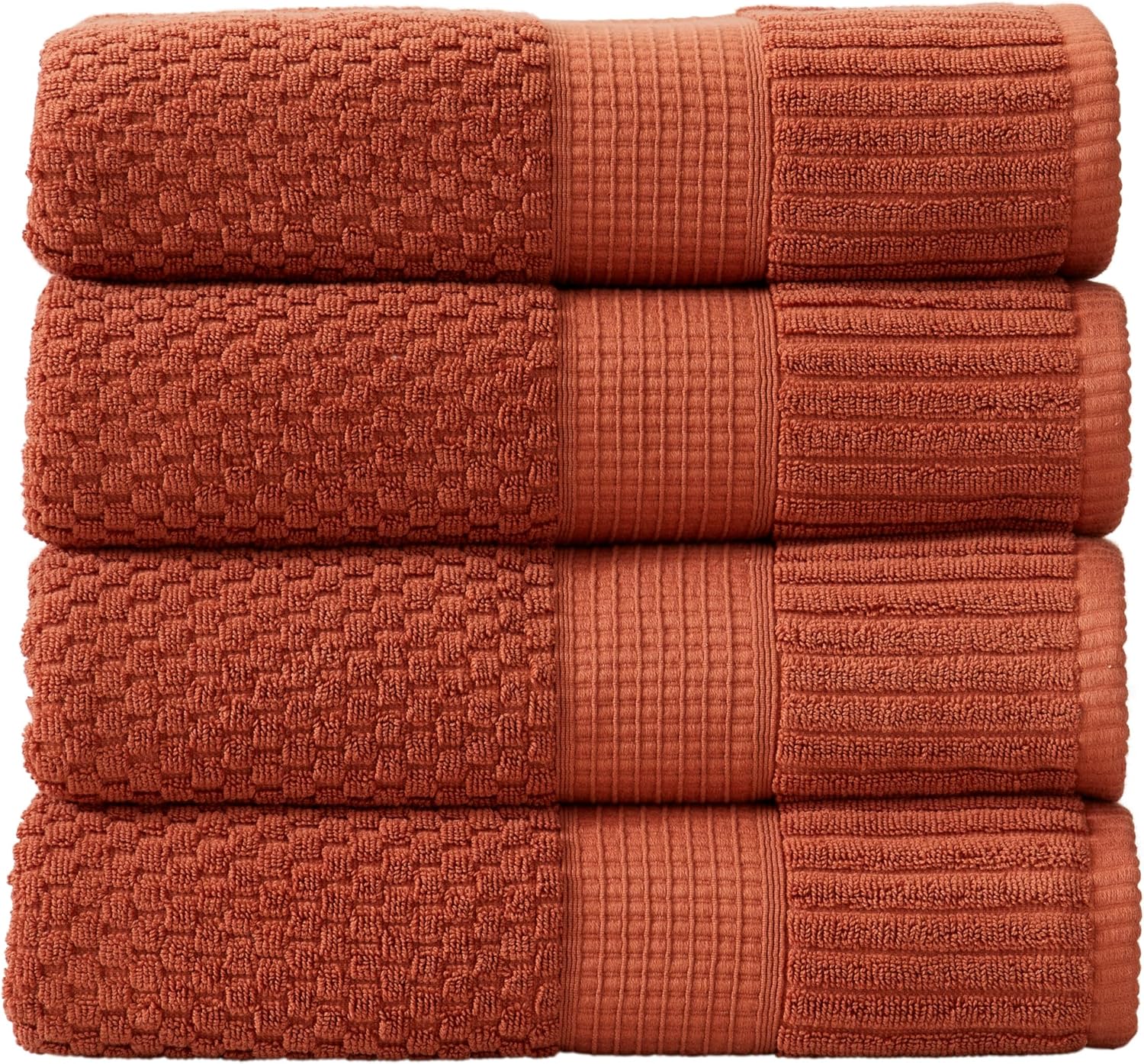 NY Loft 100% Cotton 4 Pack Bath Towel Set| Super Soft & Absorbent Quick-Dry Bath Towels 30" x 52" |Textured and Durable Cotton | Trinity Collection (4 Pack, Clay)