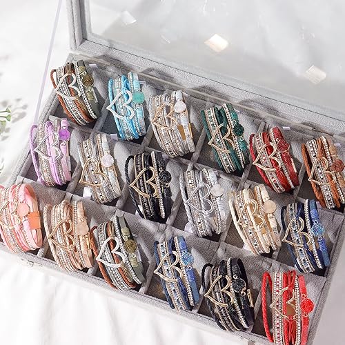 Miniatura 8 de Long tiantian Pulseras de cuero para mujer, pulseras bohemias con cuentas de cristal con cierre magnético, pulsera bohemia de varias capas, regalos