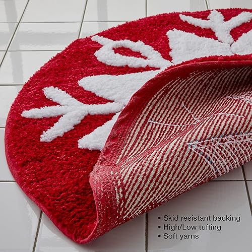 Miniatura 5 de SKL Home Alfombra de invierno con copos de nieve de Navidad para baño/cocina y regalo, 25 x 25 pulgadas, color rojo