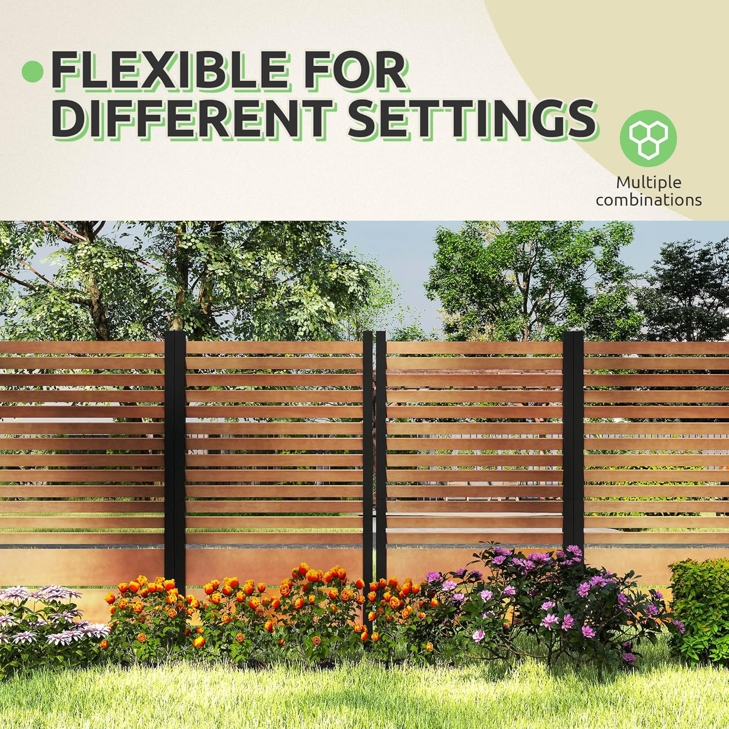 GOOBED 5 x 3.2FT Wood Privacy Screen, No Dig Trash Can Hider for Outside, Air Conditioner Fence Outdoor Privacy Fence Panel for Backyard, Patio,Brown,(1 Panel)