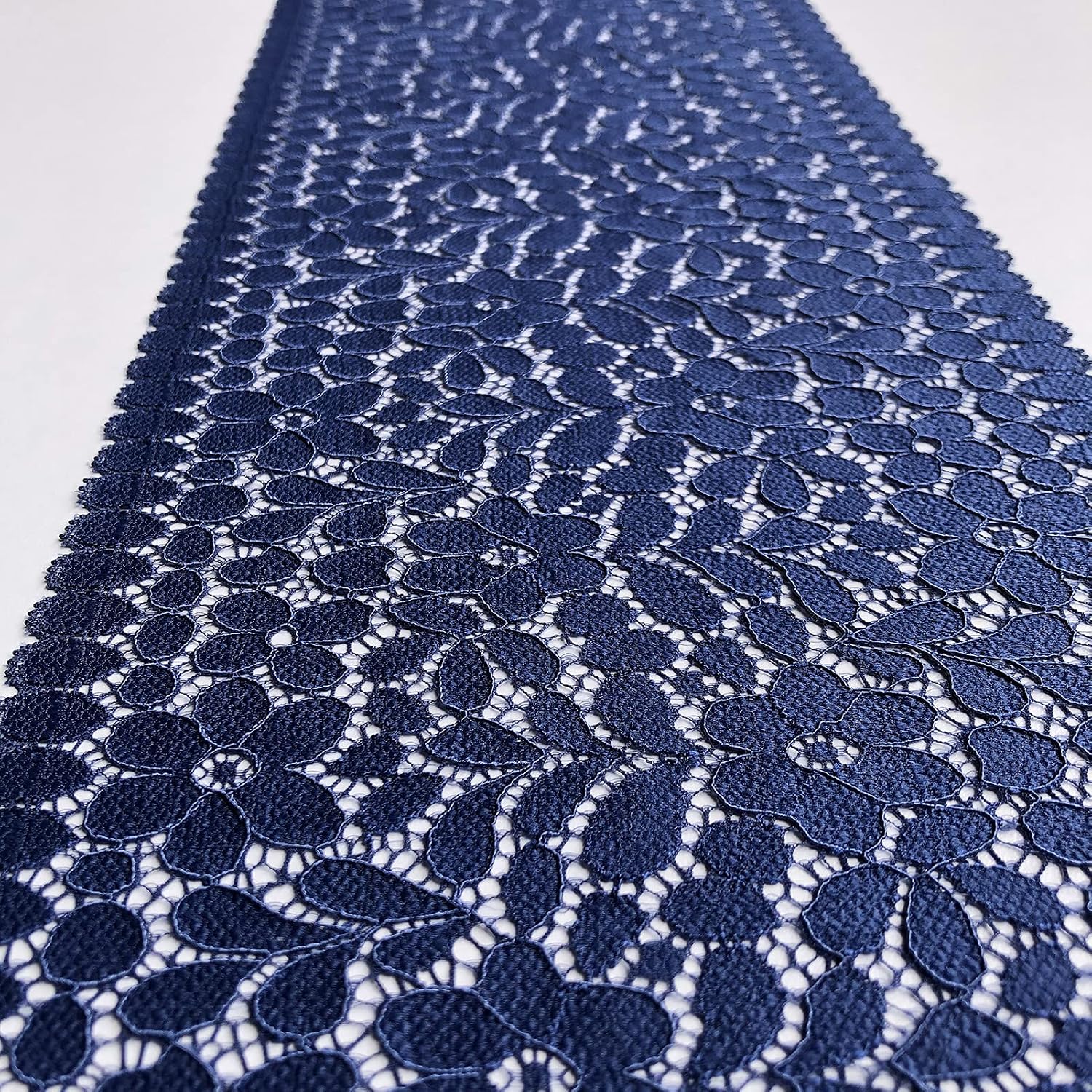 LaceRealm 7 Inches Wide Floral Stretchy Lace Elastic Trim Fabric for Garment & DIY Craft Supply- 5 Yard (5948 Navy)