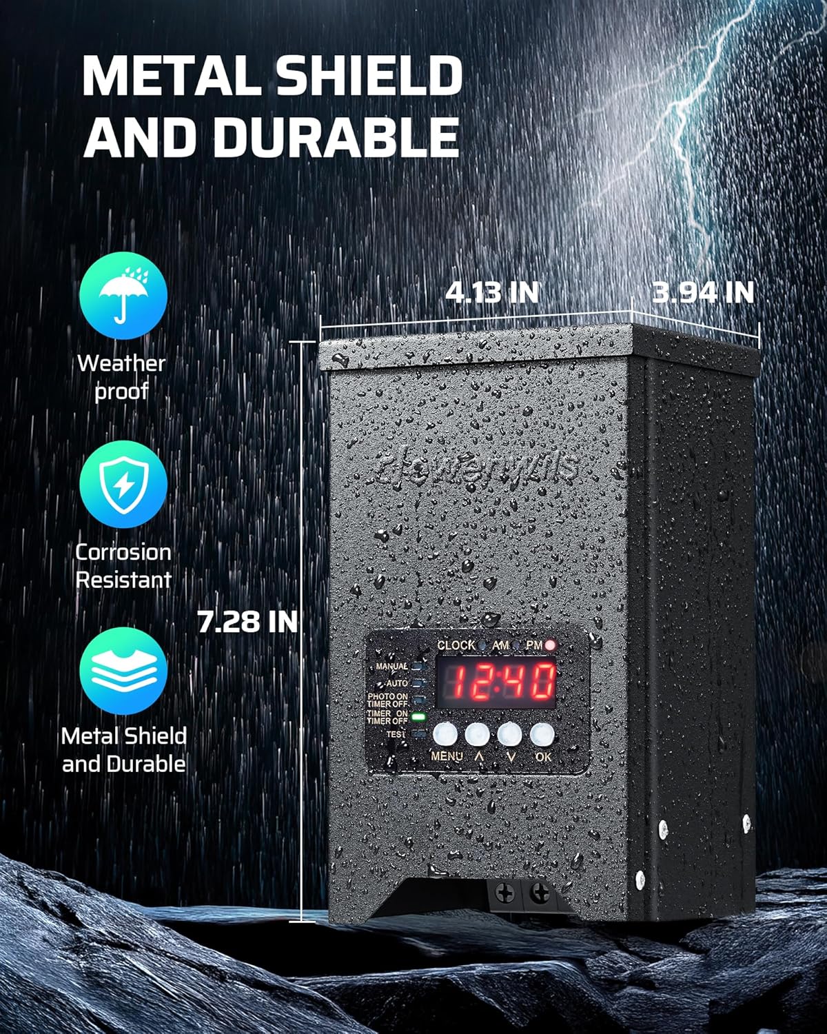 DEWENWILS 200W Low Voltage Landscape Transformer, 120V to 12V/15VAC, Landscape Lighting Transformer, Dusk to Dawn Sensor & Timer, Weatherproof Low Voltage Transformer for Spotlight, Pathway Light