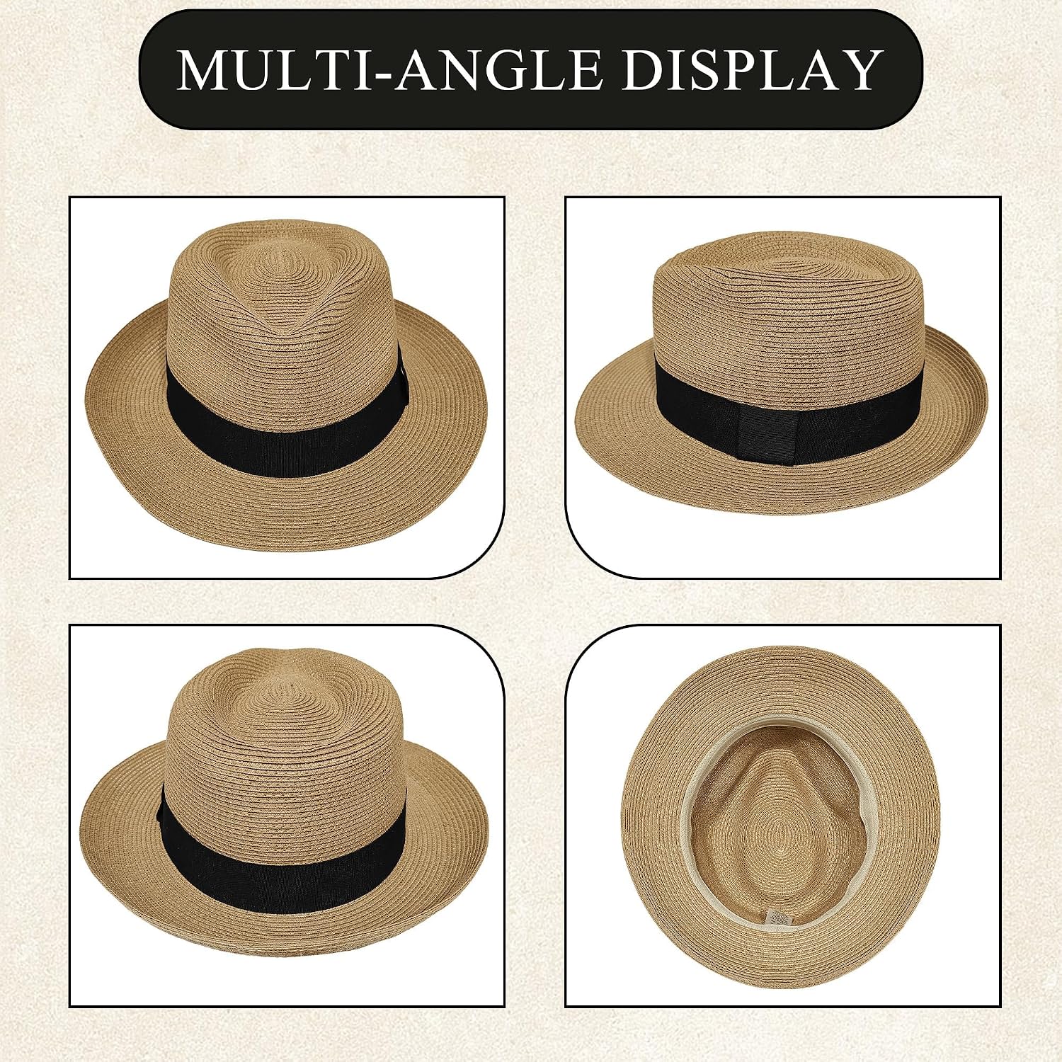 Wildarms Women's Straw Fedora Hat with Black Band, Classic Panama Style Summer Sun Hat