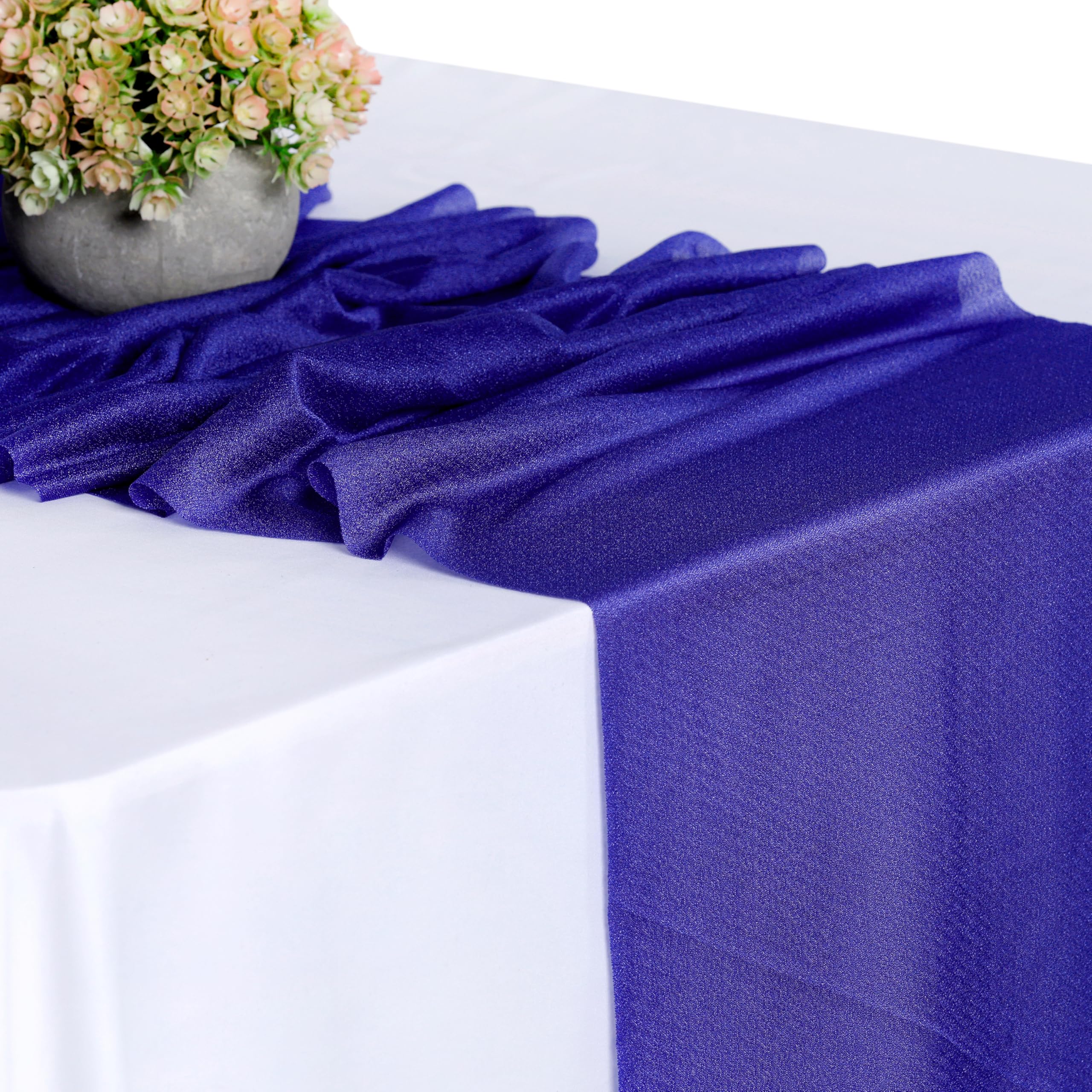 MDS Camino de mesa de gasa de 12 x 108 pulgadas para bodas, decoración para fiestas de cumpleaños, banquetes, graduaciones, compromisos, caminos de mesa rectangular, paquete de 10 unidades, azul rey