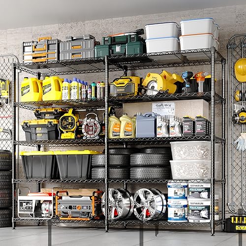 Miniatura 7 de Estantería de almacenamiento de 5 niveles, estantes de metal de 59 pulgadas de ancho, estantes de despensa en forma de L de 70 pulgadas de alto,