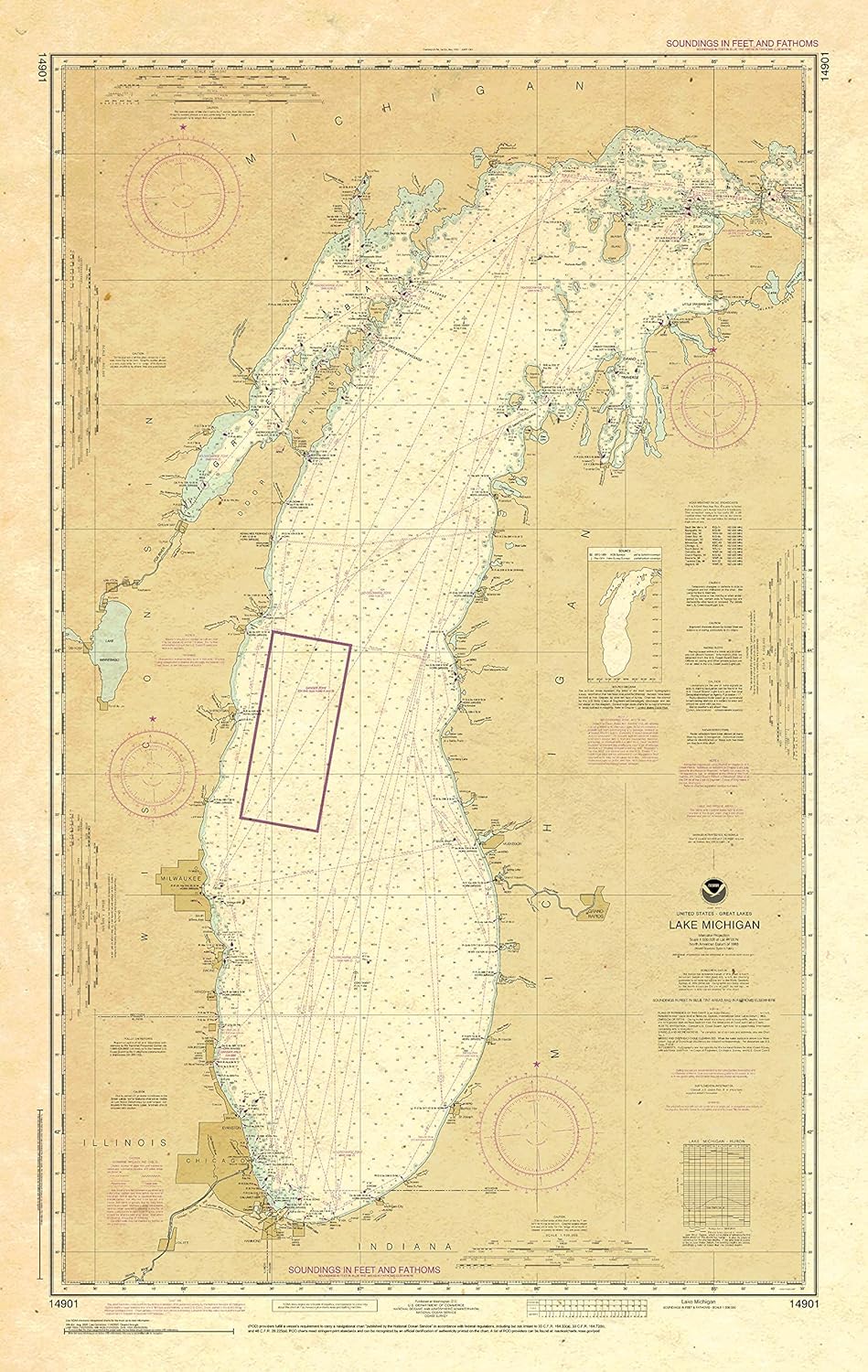 Paradise Cay Publications NOAA Chart 14901: Lake Michigan (Mercator Projection) 28.7 x 46.7 (Waterproof)