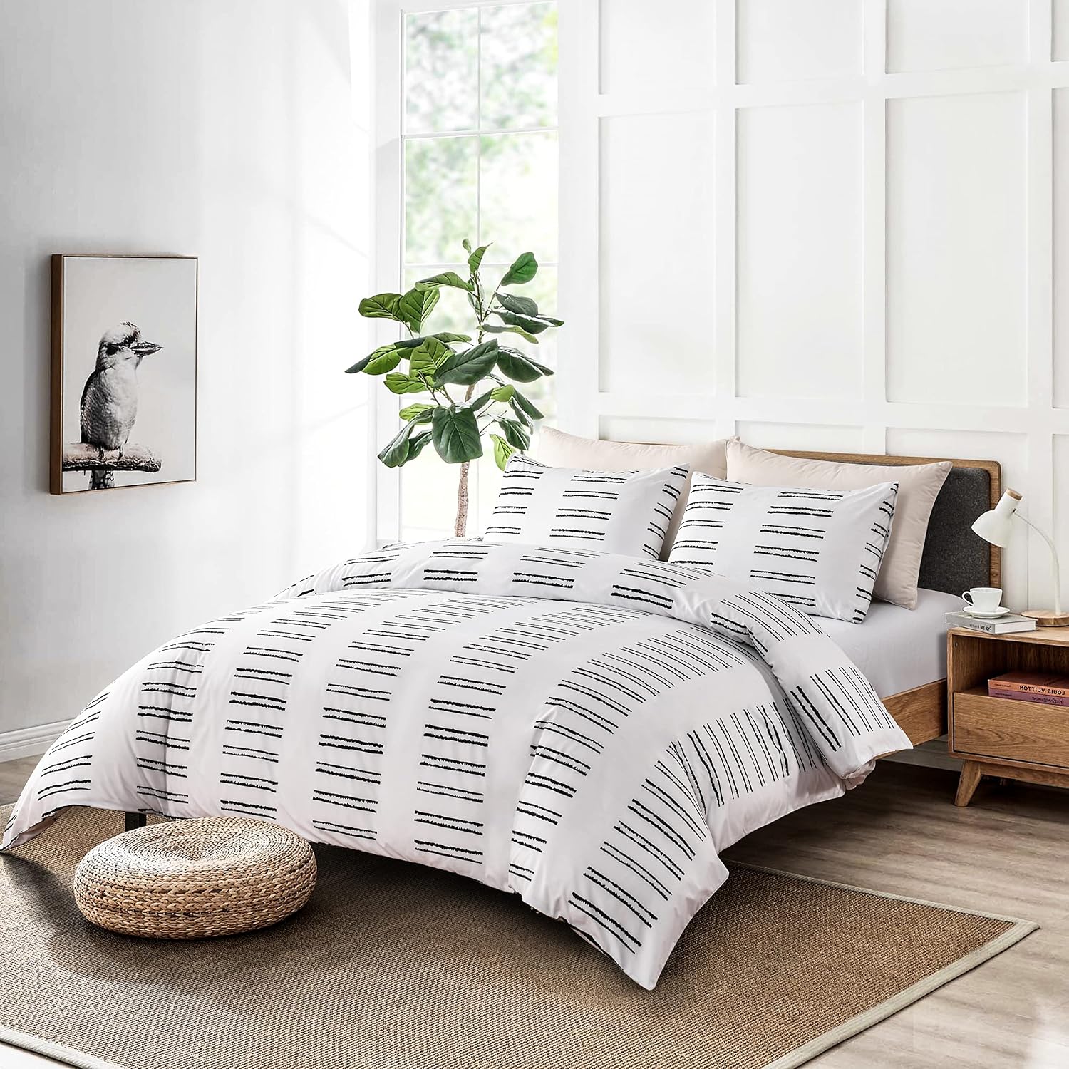 GETIANN Soft Bedding Duvet Cover Set Twin White Striped Comforter Set 68"x90"(1Comforter Cover with 1 Pillow Sham) Soft Lightweight Hotel Quality Bedding Set(Road, Twin)