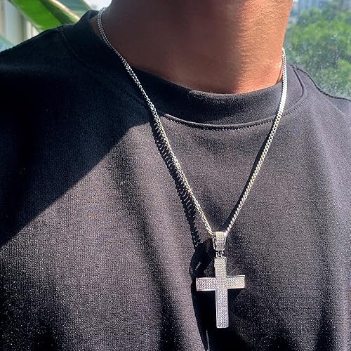Miniatura 5 de CHINALUSTER Collar de cruz de moissanita para hombre, oro blanco de 18 quilates sobre plata de ley 925, collar con colgante de hip hop para novio,