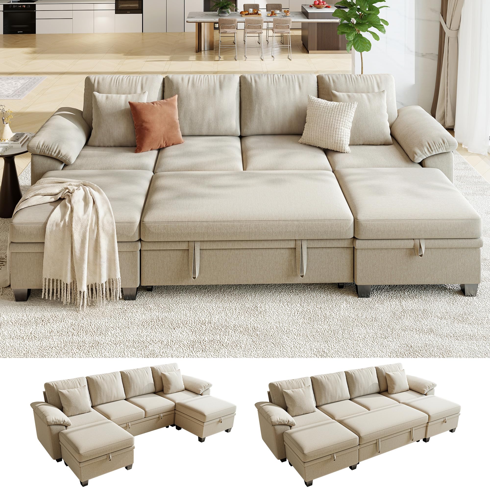 WorthFurni 107.8 Inch Modular Sectional Sleeper Sofa