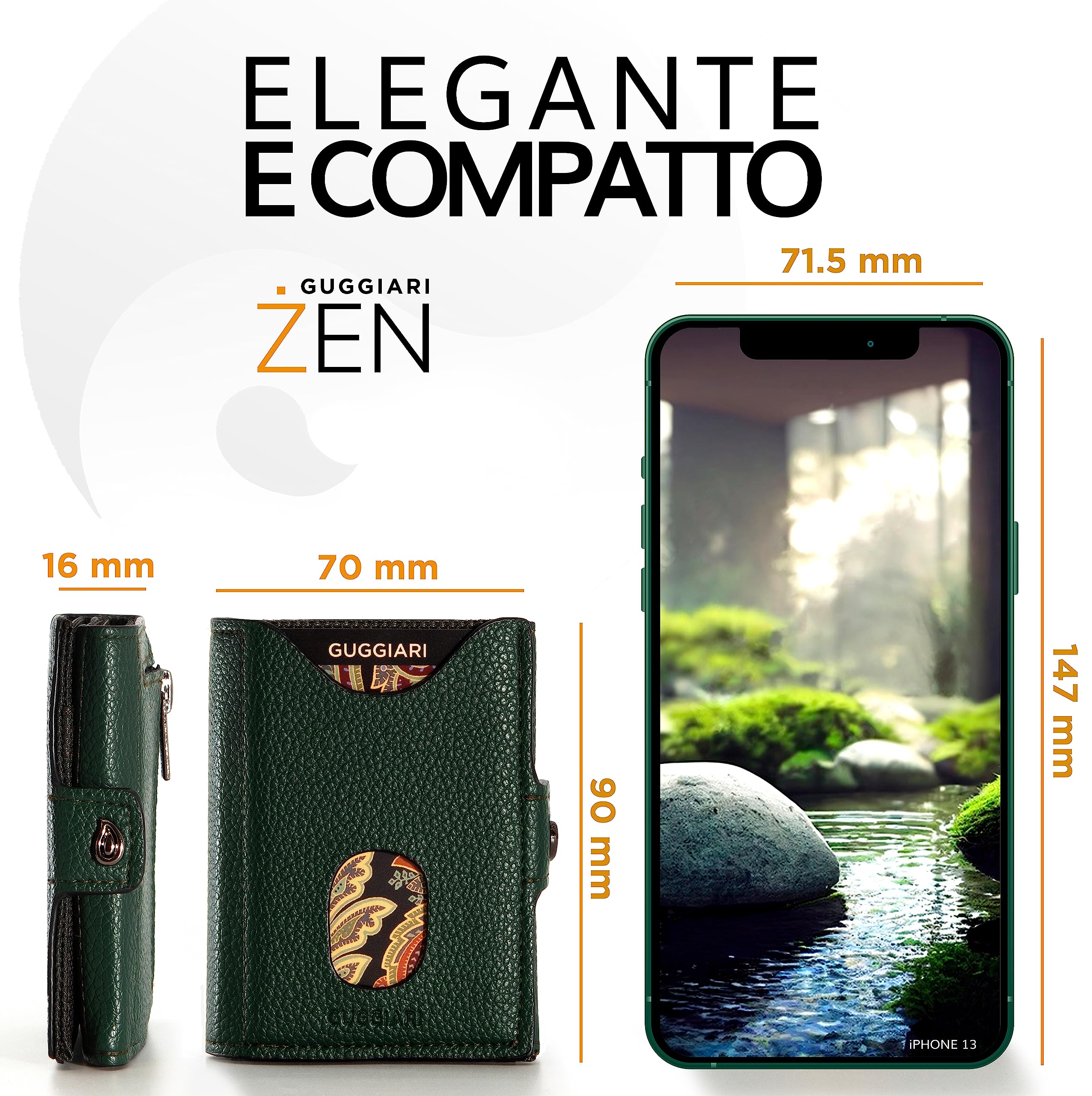 GUGGIARI ZEN®Portafoglio Uomo Piccolo, Portafoglio Uomo Slim con Porta Carte di Credito, Porta monete E Contanti-Compatto portacarte di credito da uomo, Idea Regalo Uomo-Bosco