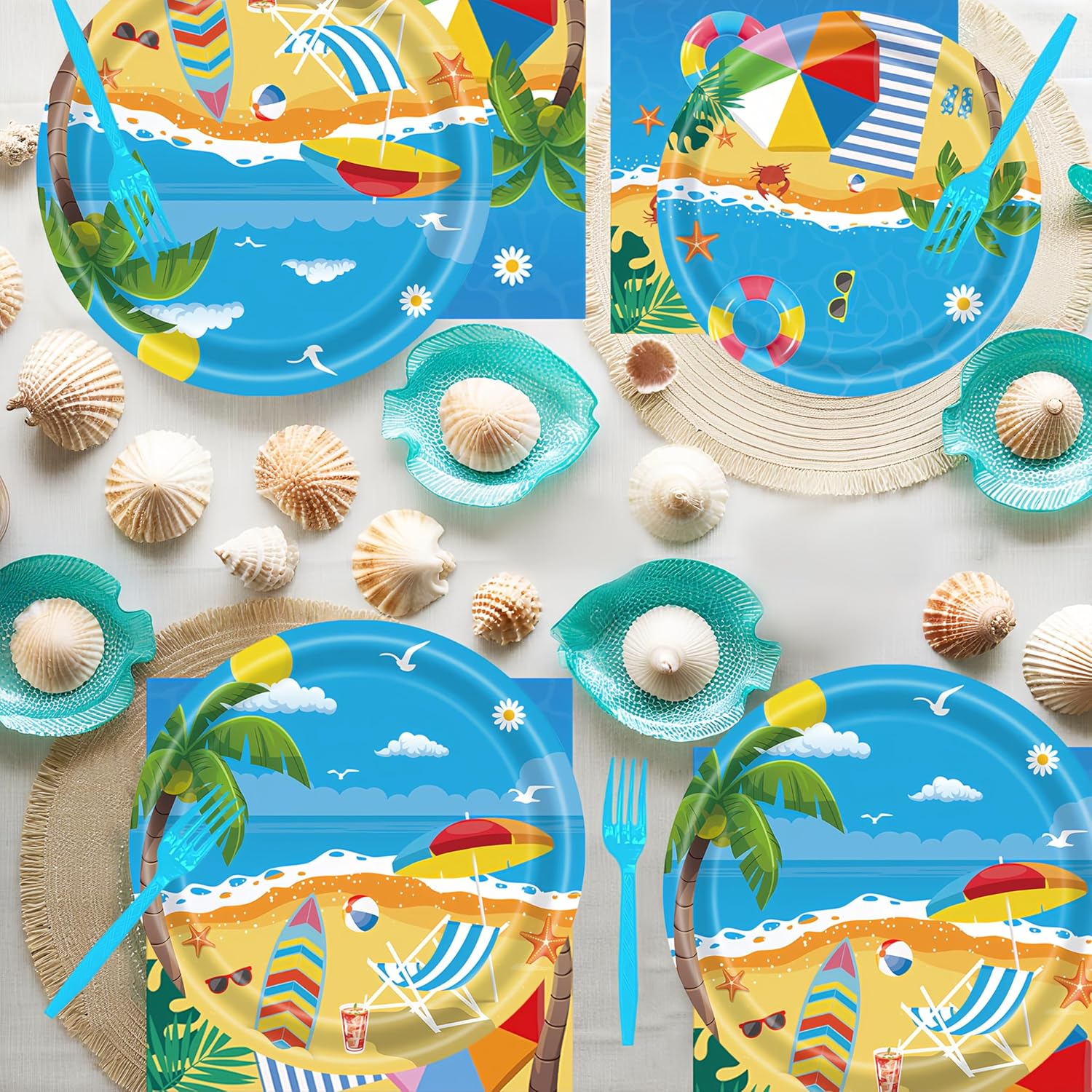 DTDO 96 Pcs Summer Beach Plates and Napkins - Beach Theme Decorations - Birthday Party - Serves 24