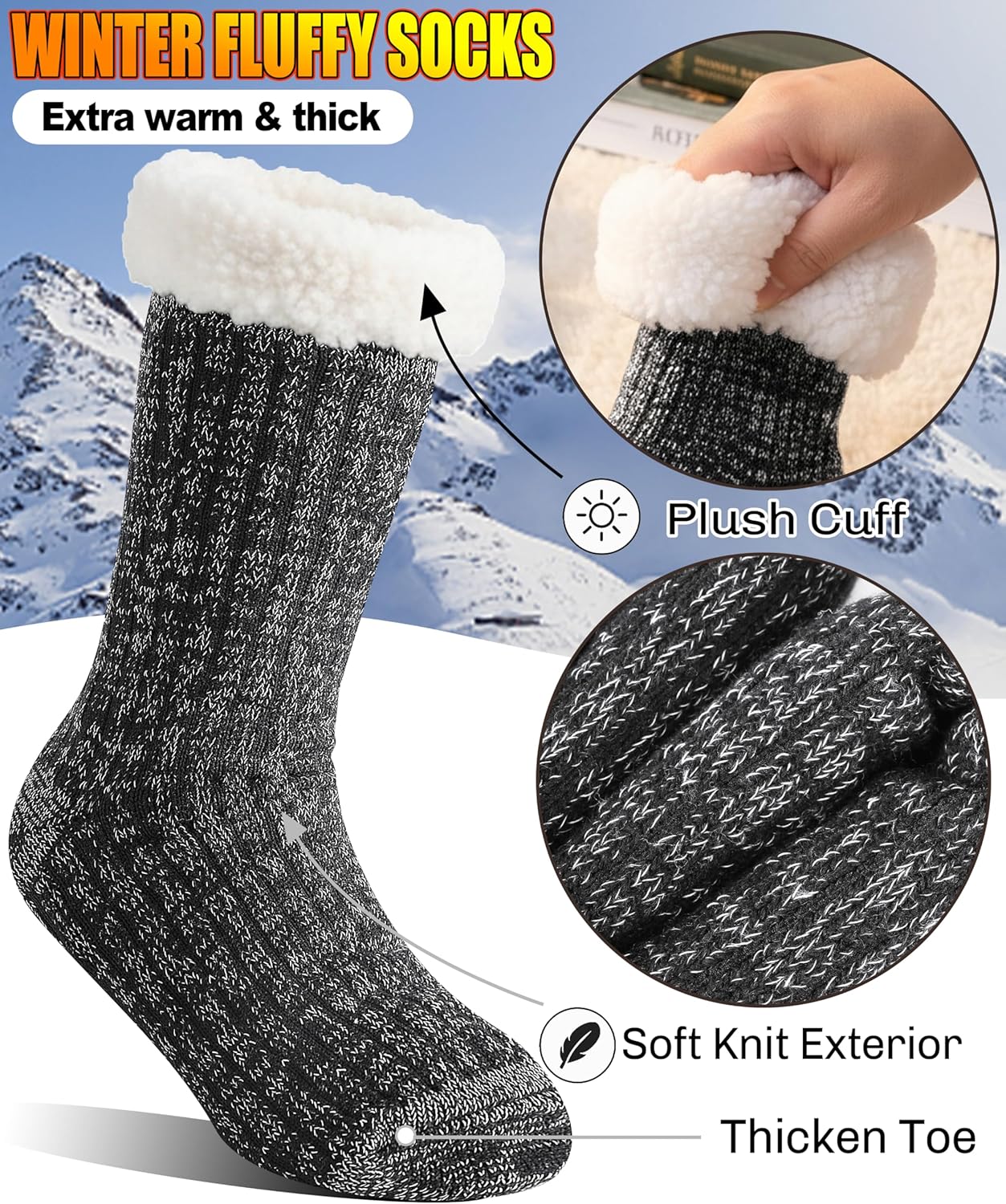Men Fuzzy Slipper Socks Winter Thick Warm Fluffy Cozy Comfy Fleece Soft Cabin Non Slip Home Grip Socks - Image 3