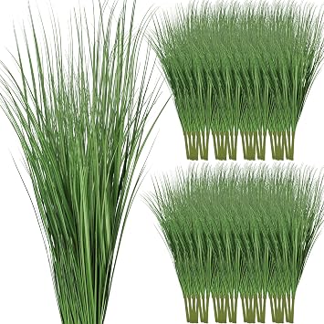 Tigeen 48 Pcs 33 Inch Fake Tall Faux Grass for Outdoor Planter, Green