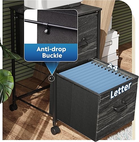 Miniatura 39 de DEVAISE Archivador móvil de 2 cajones, soporte para impresora rodante, archivador vertical de tela para tamaño A4 o carta para oficina en casa
