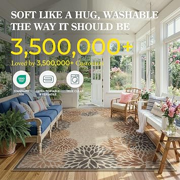 LIVEBOX Modern 3x5 Jute Outdoor Patio Rug, Washable Rugs for Entryway Porch, Tropical Floral Boho Farmhouse Carpet, Non Slip Front Door Mat for Outdoor Indoor Entryway Guestroom Decor (Beige 3'x5')