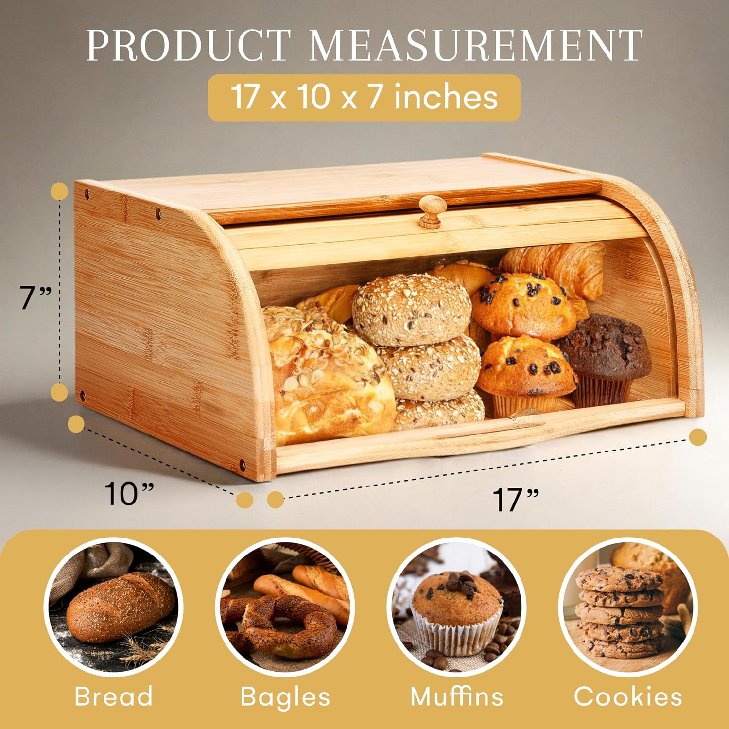 2 Lb. Depot Breadbox for Kitchen Countertop - Vintage-Style Bamboo Bread Box Wood - Japanese Bread Box - Bread Cabinet for Kitchen Counter - Bread Bin - 17'' x 10'' x 7''