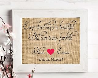 Every Love Story is Beautiful but Ours is My Favorite : romantic love wall decor,Gift for her, gift for him, love story Burlap Print- (Frame not Included)