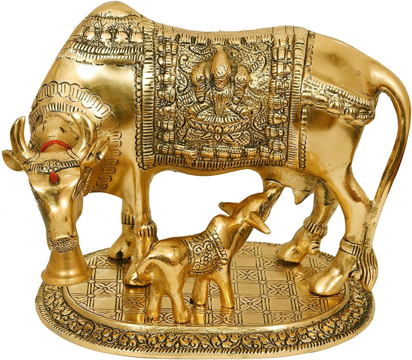 Jitesh Handicrafts Metal Large Gold Kamdhenu Cow and Calf Figurine Decorative Item for Good Luck, Home Decor, House Warming (Gold, 22 x 15 x 17 cm)