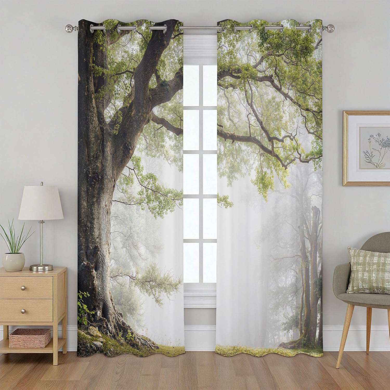 English Park Grommet Curtains Thermal Insulated, Oak Tree Forest Blackout Curtain 42x84 Inch 2 Panels Set, Peaceful Nature Landscape Drapes for Bedroom Living Room Office Dorm Window Treatment