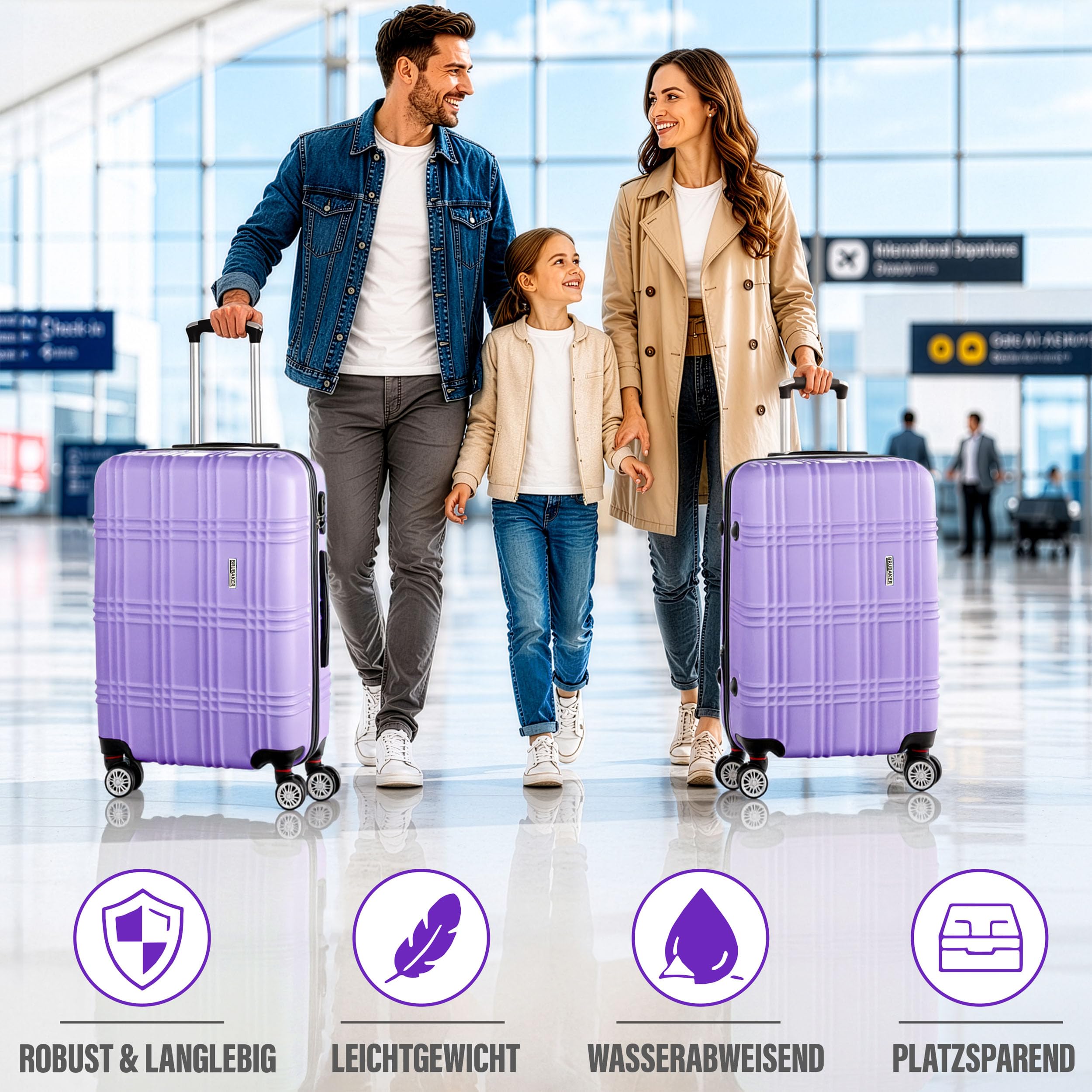 BRUBAKER Hartschalen Reisekoffer Bahamas - Erweiterbarer Rollkoffer mit Zahlenschloss, 4 Rollen und Teleskopgriff - ABS Koffer 43 x 66,5 x 28,5 cm - Hartschalenkoffer (L - Flieder Lila)