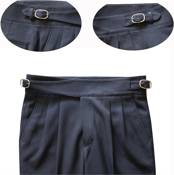 Men's Classic Gurkha Naples Italian Style Dress Pants No Need to tie a Belt