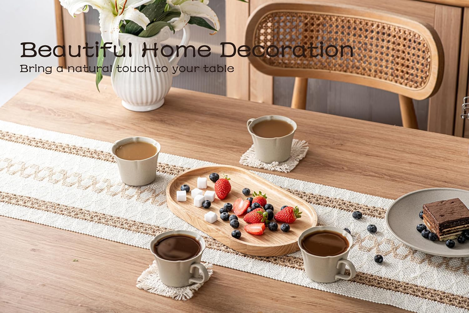 Ceramic Coffee Mugs Set of 4, Vintage Flower Mugs,6 oz Small Coffee Cups with Handle,Handmade Floral espresso mugs for Latte,Cappuccino,Tea Cups (Natural Beige, 6, OZ)