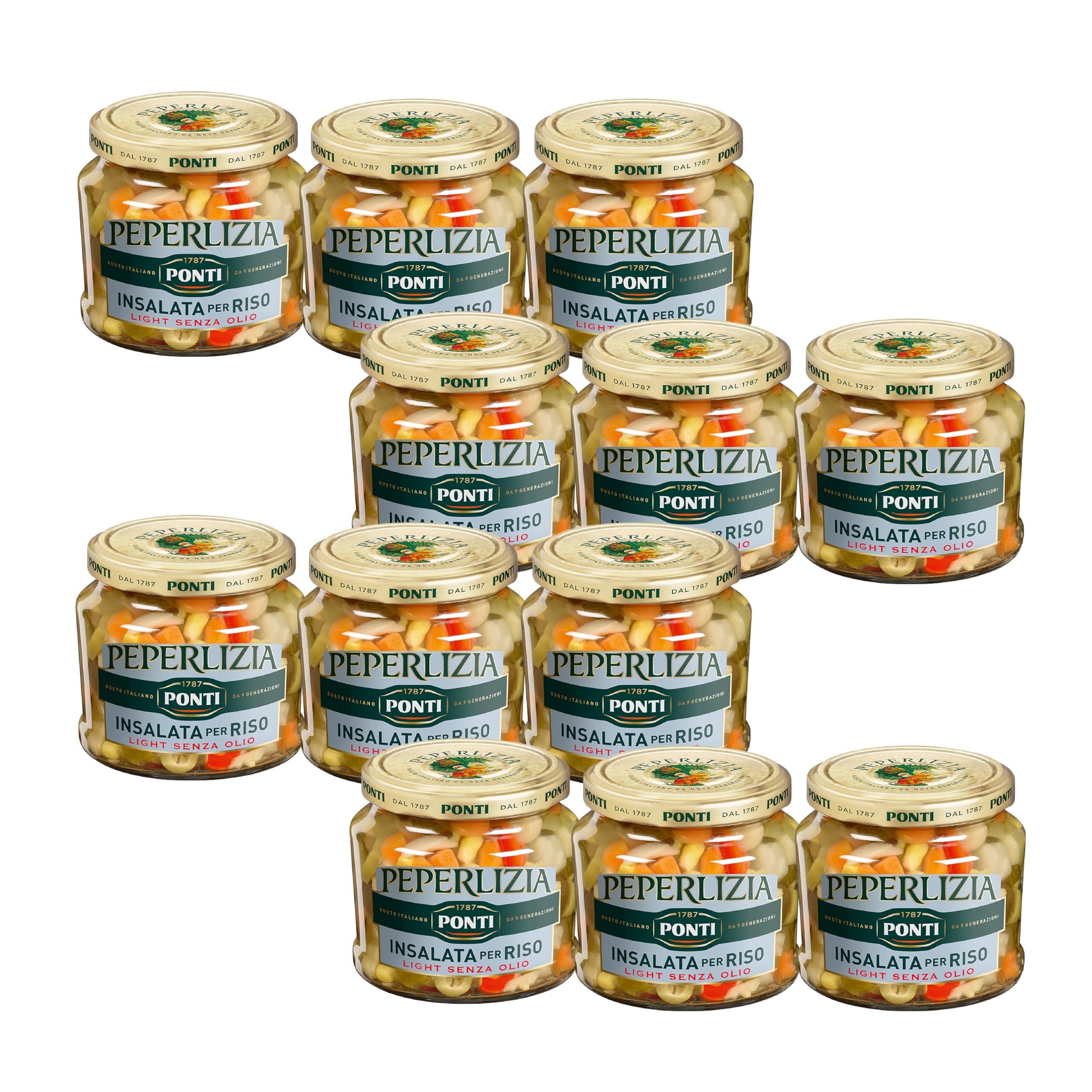 Ponti, Insalata per Riso Peperlizia Light, Condimento Vegetale per Insalata di Riso Light Senza Olio, Ideale da Aggiungere alle tue Insalate Light, 100% Made in Italy, 12 Vasi da 350 g