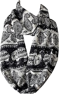 Etwoa Tribal Elephant Hamsa Lotus Pattern Infinity Circle Scarf
