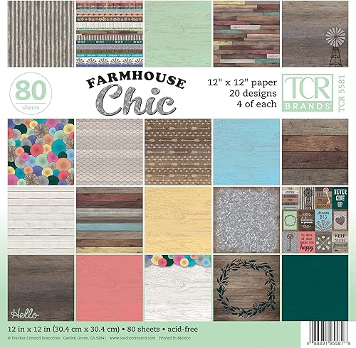 Teacher Created Resources Farmhouse Chic Scrapbook Project - Bloc de papel de 12 x 12 pulgadas TCR5581