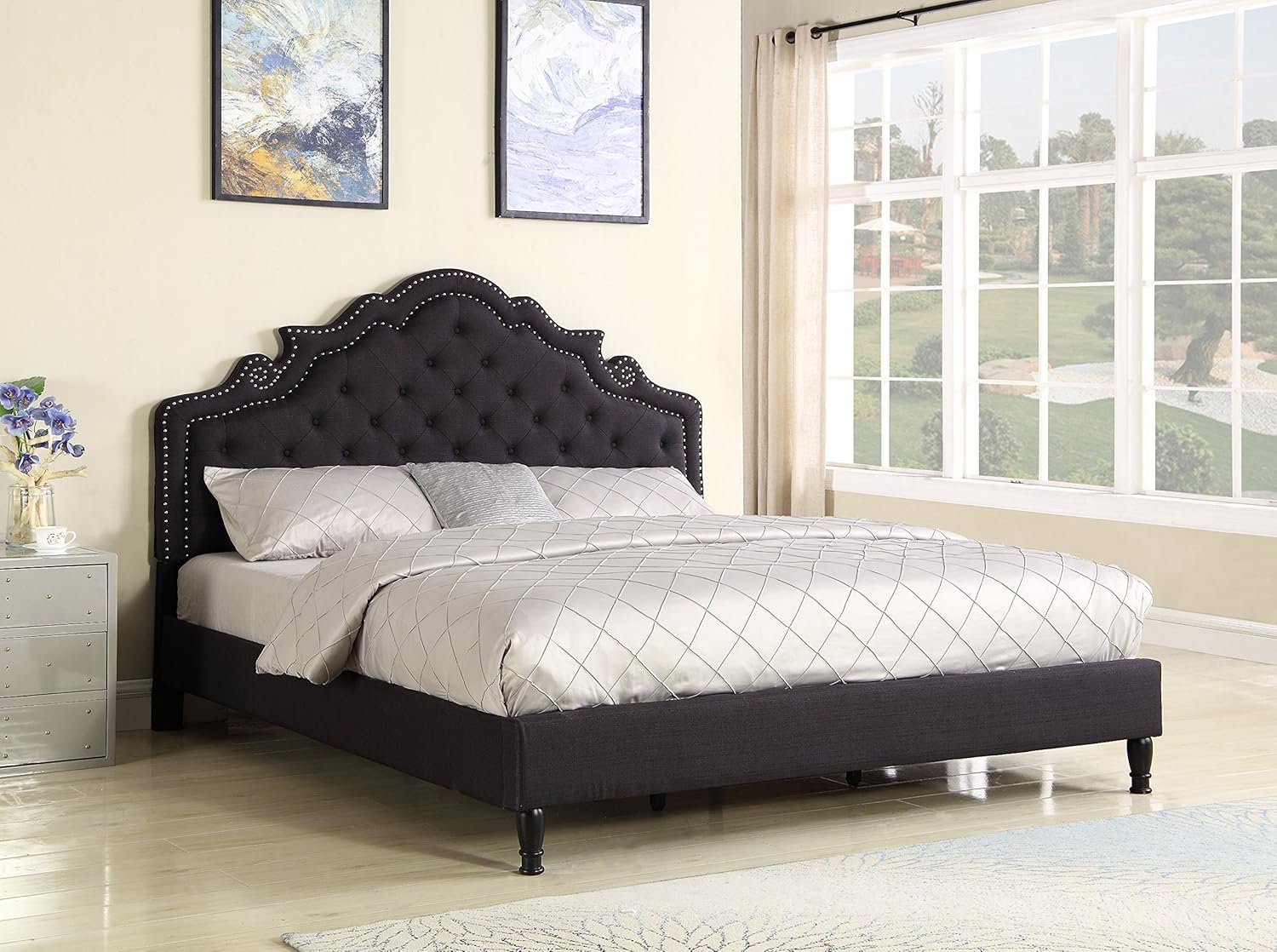 Tall Platform Bed with Cloth Headboard